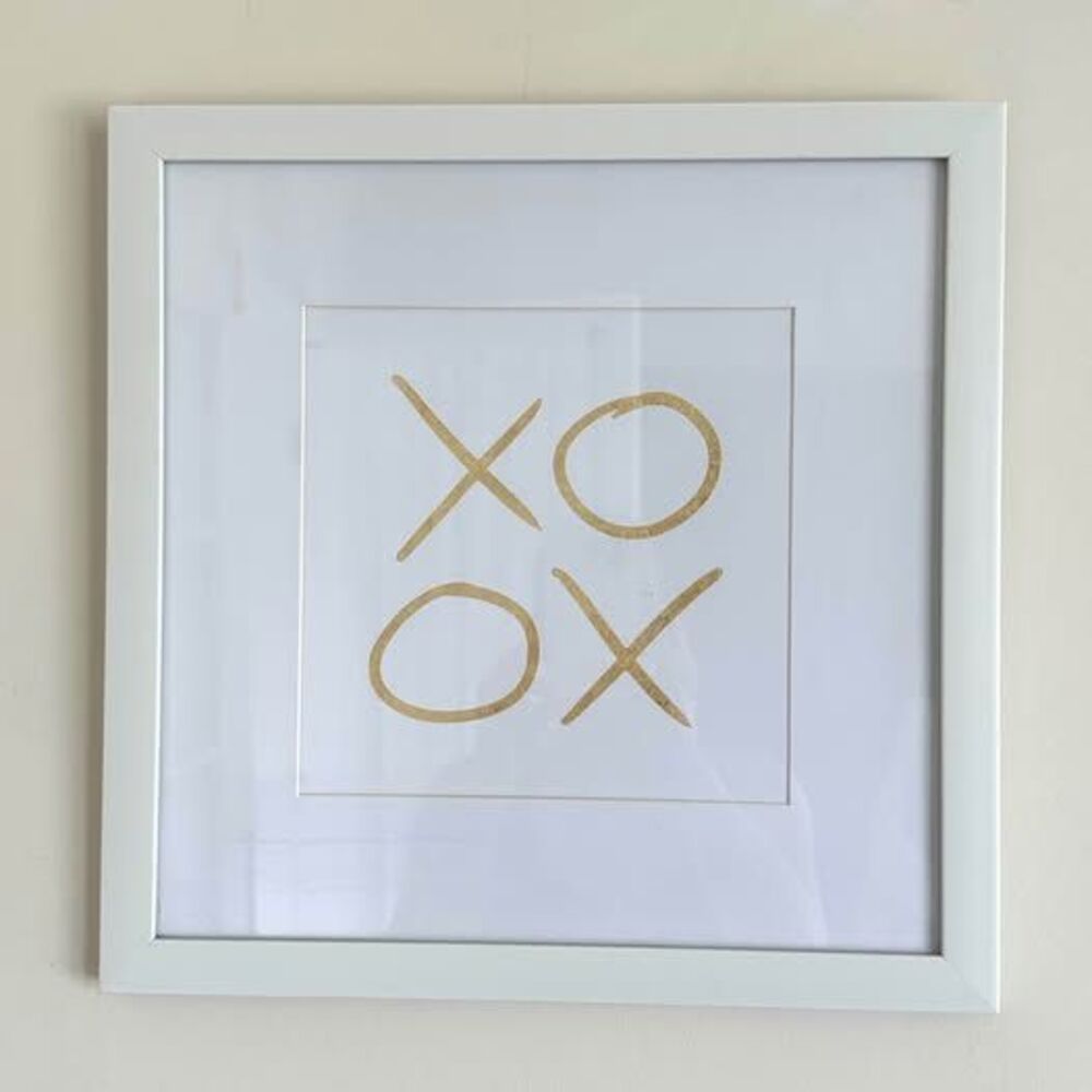 Framed XO Gold Wall Art Modern Nursery Bedroom Wedding Love Valentine Decor